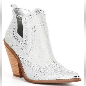 Gianni Bini Brees Rhinestone Metallic Western Booties Size 6.5 NWOB